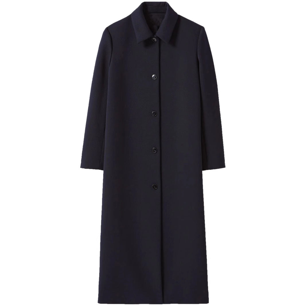 Damen langer minimalistischer Mantel mit geradem Schnitt und Hemdkragen Shop Nory