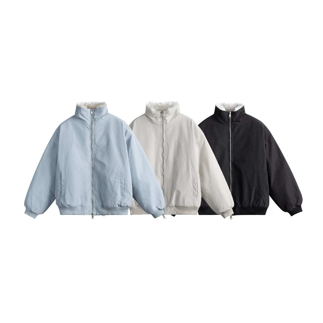 Unisex Boxy-wattierter Blouson mit hohem Stehkragen und Teddyfutter Shop Nory