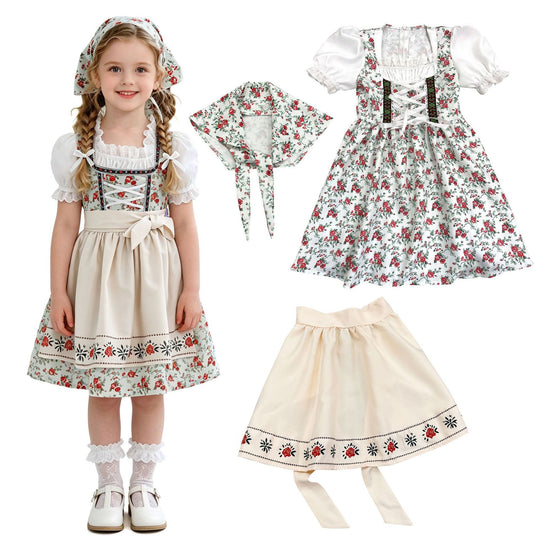 Damen nan Kinderdirndl Trachtenkleid mit Spitzenbluse Schürze und Kopftuch Shop Nory