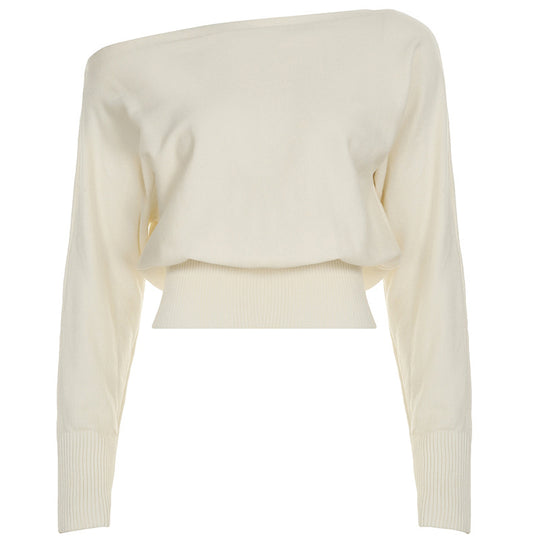 Damen nan schulterfreier Cropped-Feinstrickpullover mit weitem U-Boot-Ausschnitt und elastischem Rippbund Shop Nory
