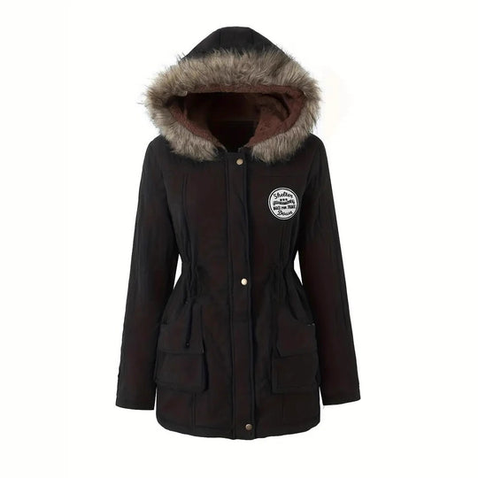 Damen taillierter Parka mit Teddyfutter, Kunstfellkapuze und Multifunktions-Taschen Shop Nory