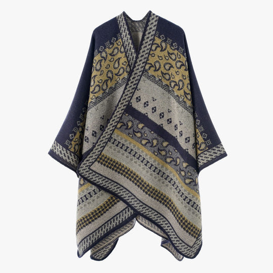 Damen Strickcape im Paisley‑Jacquard mit asymmetrischem Saum Shop Nory