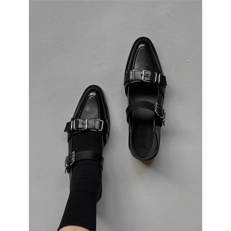 Damen Ledermules mit Schnallenriemen, spitzer Zehenform und Nietenbesatz Shop Nory