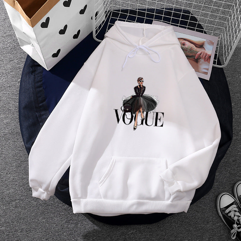 Damen nan modischer Kapuzenpullover mit Fashion-Illustration, geräumiger Eingrifftasche und kuscheligem Fleece Shop Nory