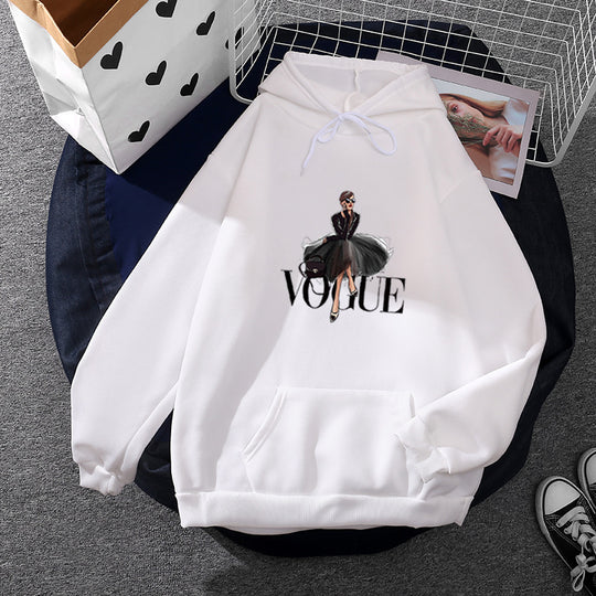 Damen nan modischer Kapuzenpullover mit Fashion-Illustration, geräumiger Eingrifftasche und kuscheligem Fleece Shop Nory