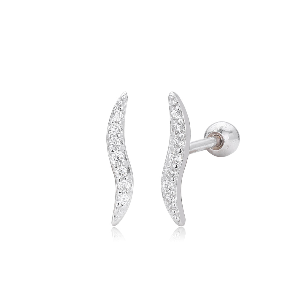 Damen Ohrstecker mit elegantem Wellenmotiv und funkelnden Zirkonia aus hochwertigem 925 Sterlingsilber Shop Nory