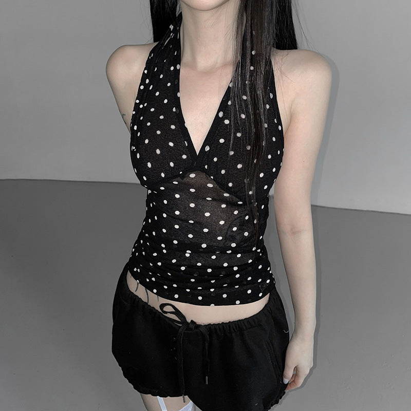 Damen Halterneck Top mit Polka Dots
