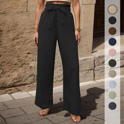 Damen Weite Plissee-Hose mit Paperbag-Bund und Taillenbindegürtel Shop Nory