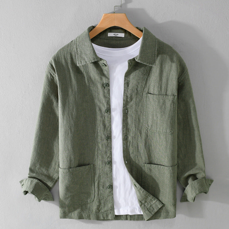 Herren Leinenhemdjacke mit aufgesetzten Taschen und legerer Passform Shop Nory
