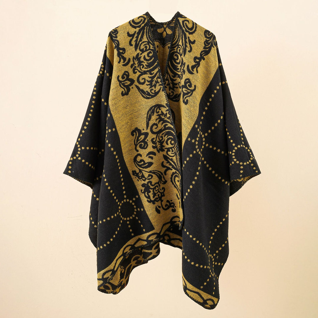 Damen Jacquard-Ruana im Umhangstil mit kontrastierender Kettelsaum Shop Nory