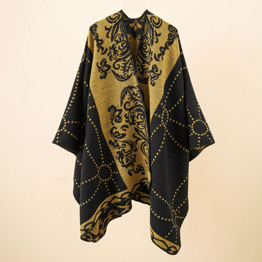 Damen Jacquard-Ruana im Umhangstil mit kontrastierender Kettelsaum Shop Nory