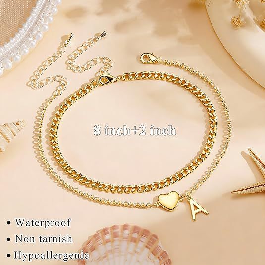 Damen Fußkettchen mit herzförmigem und initialisiertem Anhänger Shop Nory
