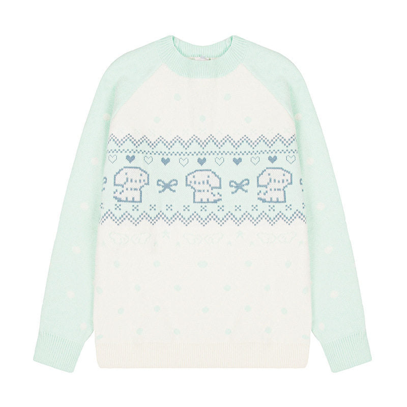 Damen Strickpullover mit Norwegermuster, Raglanärmeln und Rundhalsausschnitt Shop Nory