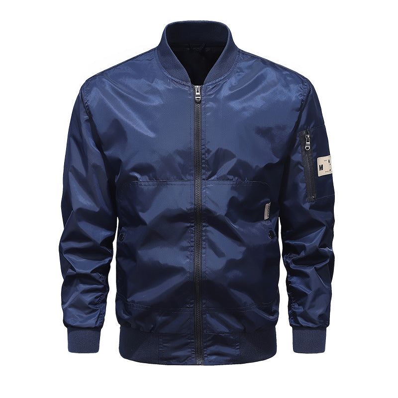Herren Leichte Nylon-Bomberjacke mit Ärmeltasche, Stehkragen und Rippbündchen Shop Nory