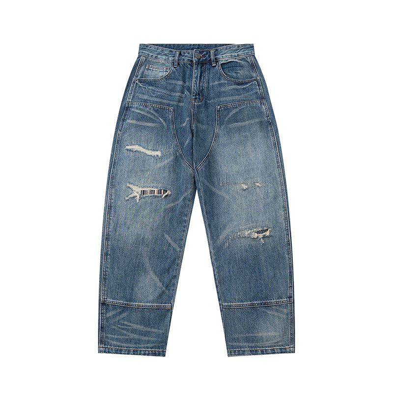 Damen Hochtaillierte Denimhose im weiten, verkürzten Schnitt mit Used‑Effekt und aufgesetzten Fronttaschen Shop Nory