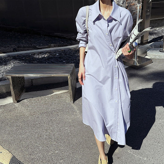 Damen Hemdblusenkleid aus Baumwoll-Popeline mit asymmetrischem Wickeldetail Shop Nory