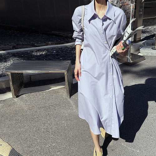 Damen Hemdblusenkleid aus Baumwoll-Popeline mit asymmetrischem Wickeldetail Shop Nory