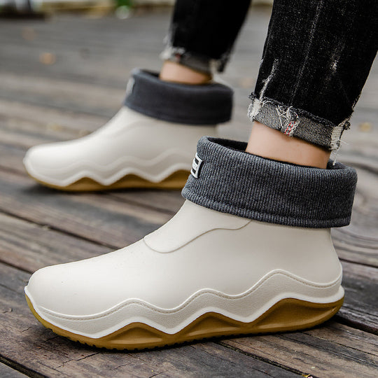 Damen Wasserdichte Slip-On Ankle‑Gummistiefelette mit umgeschlagenem Strickkragen Shop Nory