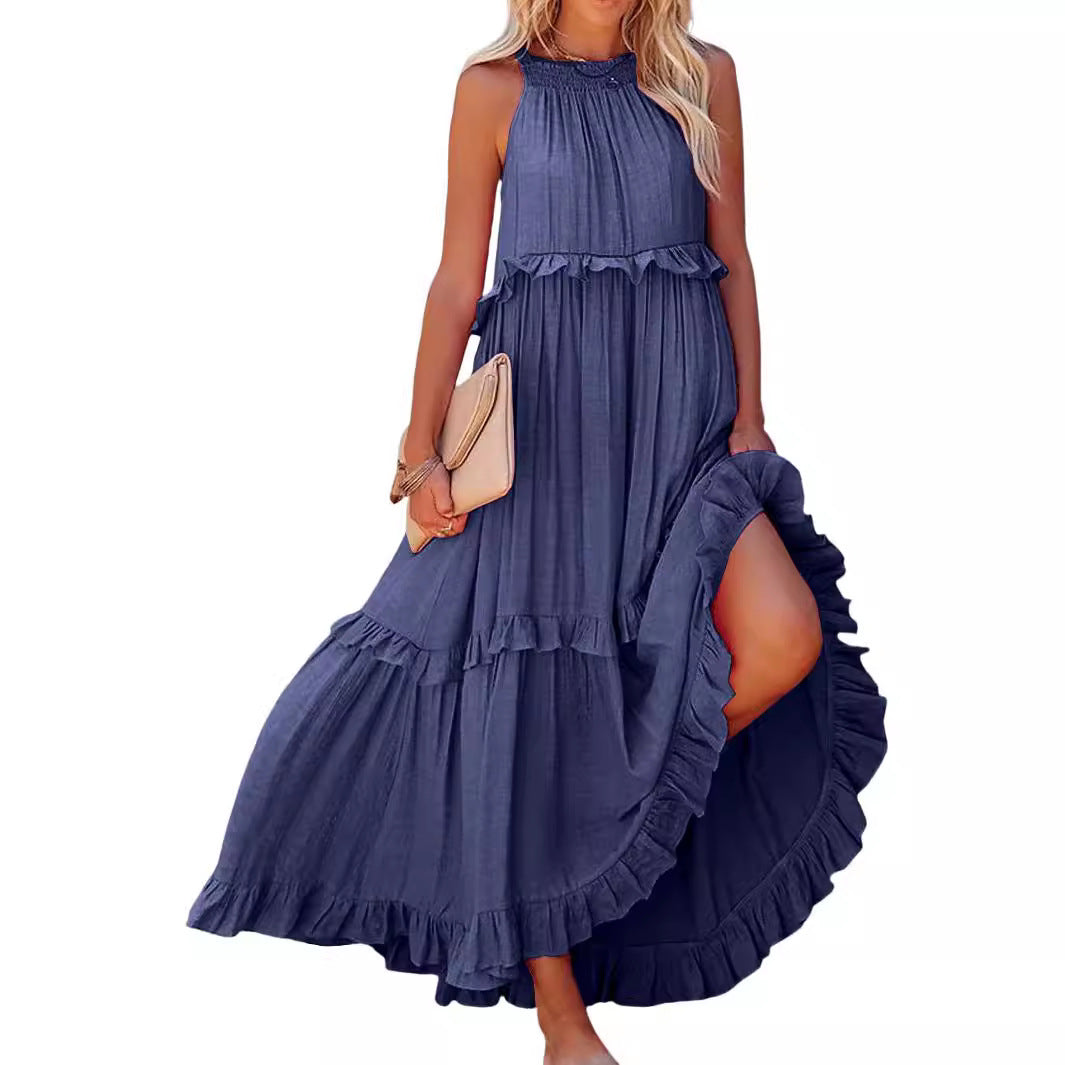 Damen Maxikleid mit einem eleganten Volant-Design und lockerem Schnitt