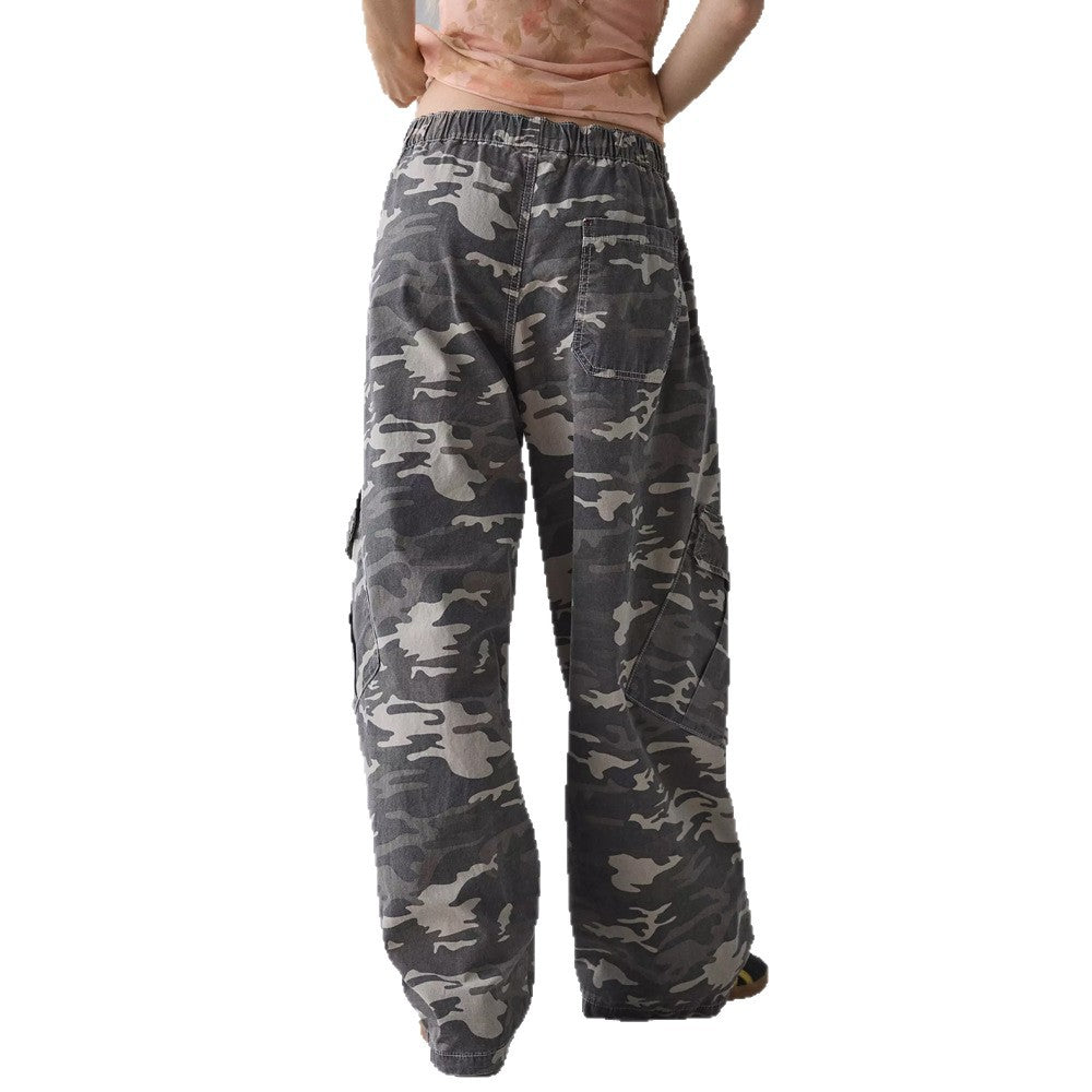 Damen nan weite Cargohose mit elastischem Bund und aufgesetzten Klappentaschen