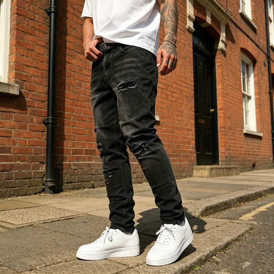 Herren Zerrissene Slim-Fit Jeans Shop Nory