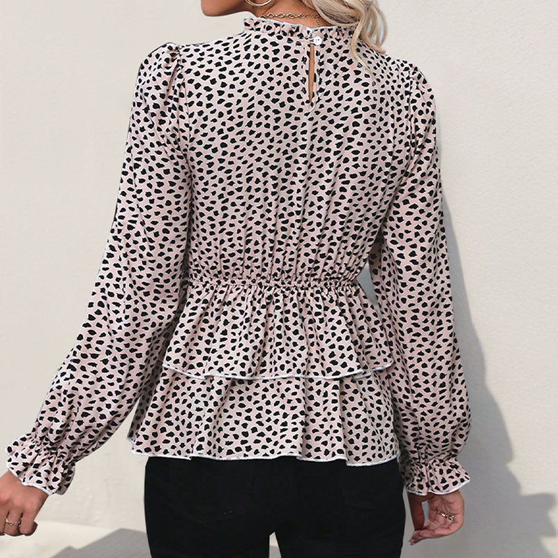 Damen Gesmoktes Chiffon-Blusenshirt mit Stufen-Peplum und Rüschenärmeln Shop Nory