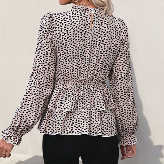 Damen Gesmoktes Chiffon-Blusenshirt mit Stufen-Peplum und Rüschenärmeln Shop Nory
