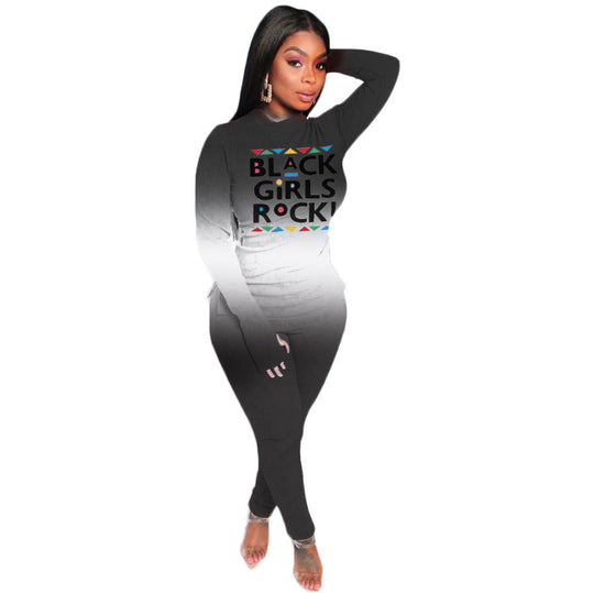 Damen Zweiteiliges Lounge-Set mit Statement-Print, Langarmshirt und Highwaist-Leggings Shop Nory