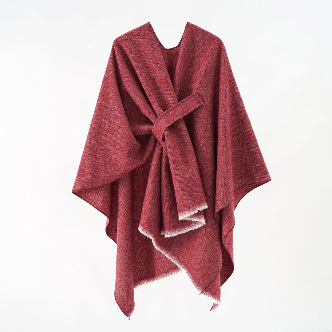 Damen luxuriöser Woll-Kaschmir-Poncho mit Bindegürtel und Fransensaum Shop Nory