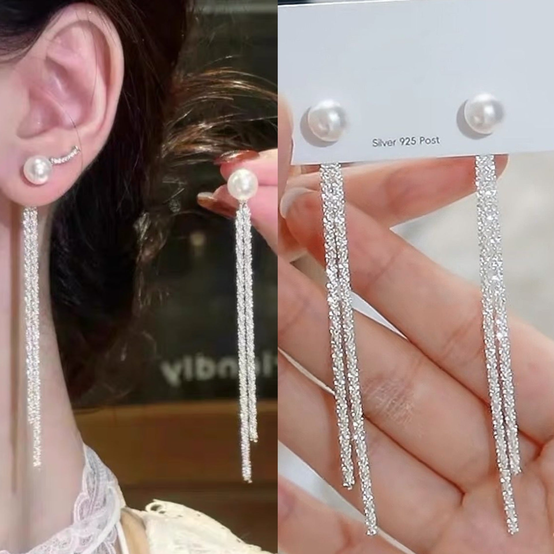 Damen Ohrstecker mit eleganten Perlen und funkelnden Fransen Shop Nory