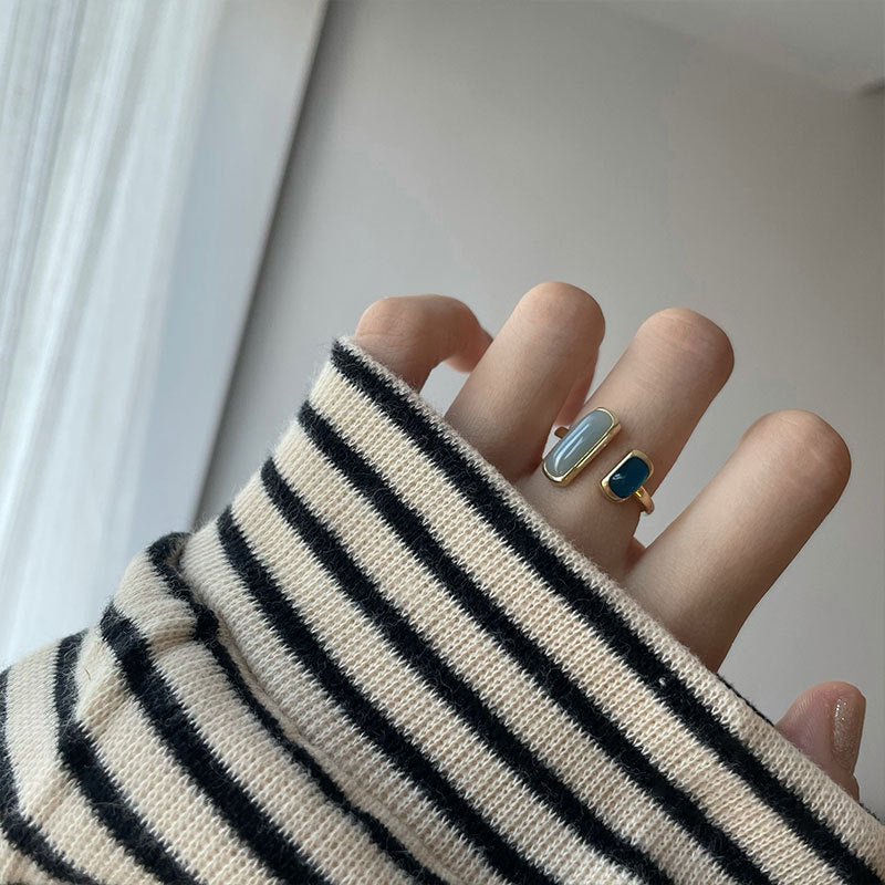 Damen Offener Ring mit zwei eleganten Steinakzenten Shop Nory