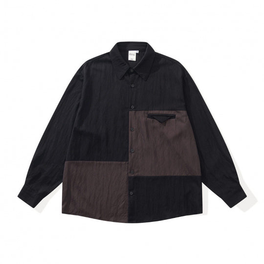 Unisex Oversize-Hemdjacke im Patchwork-Look mit Kentkragen und Brusttasche Shop Nory