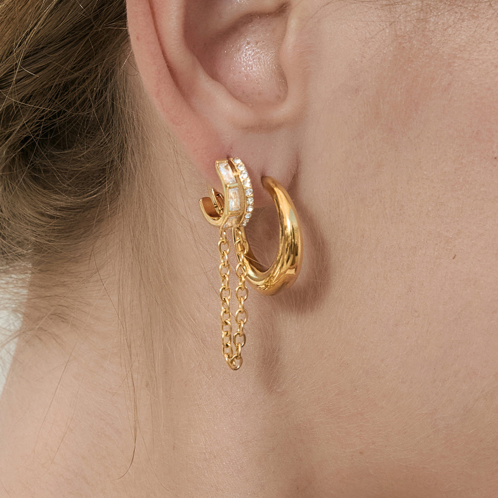 Damen Edelstahl Ohrhänger mit funkelnden Kristallen und Kettenelement Shop Nory