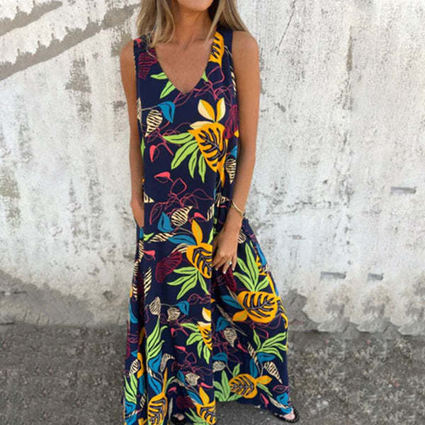 Damen luftiges Maxikleid mit floralem Muster und praktischen Taschen