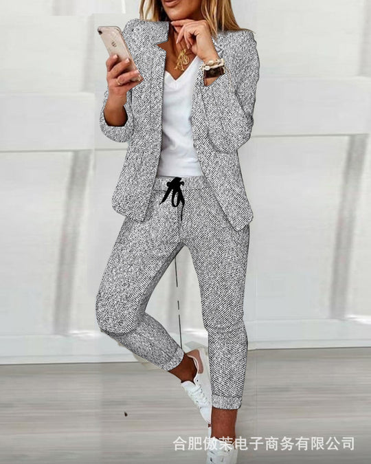 Damen Casual-Tailoring Zweiteiler mit strukturiertem Longblazer und Kordel-Jogpant Shop Nory