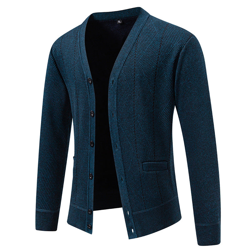 Herren Strukturierter Feinstrick-Cardigan mit Chevron‑Muster, V‑Ausschnitt und Eingrifftaschen Shop Nory
