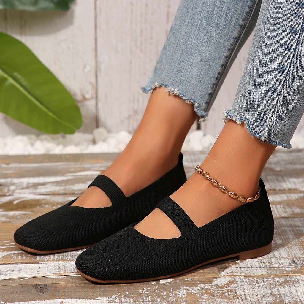 Damen atmungsaktive Ballerinas mit flexiblem Gummi-Obermaterial und verstellbarem Riemen