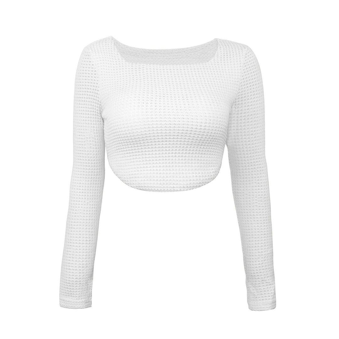 Damen Figurbetontes Cropped‑Waffel‑Stricktop mit U‑Boot‑Ausschnitt Shop Nory