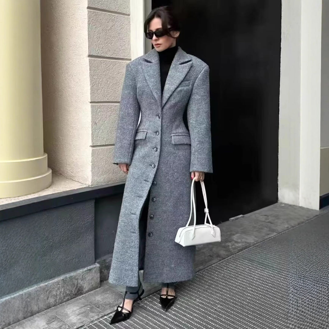 Damen Longline-Wollmixmantel mit Schalkragen und Pattentaschen Shop Nory