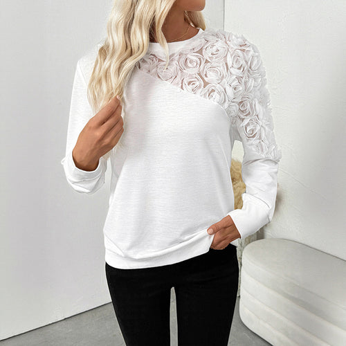Damen Sweatshirt mit 3D-Rosenapplikation und transparentem Einsatz Shop Nory
