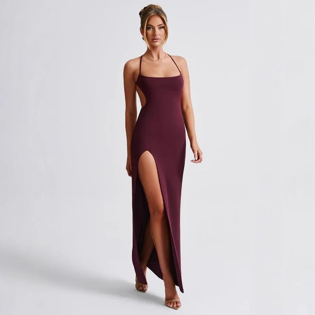 Damen Elegantes Maxikleid mit seitlichem Schlitz und dünnen Trägern