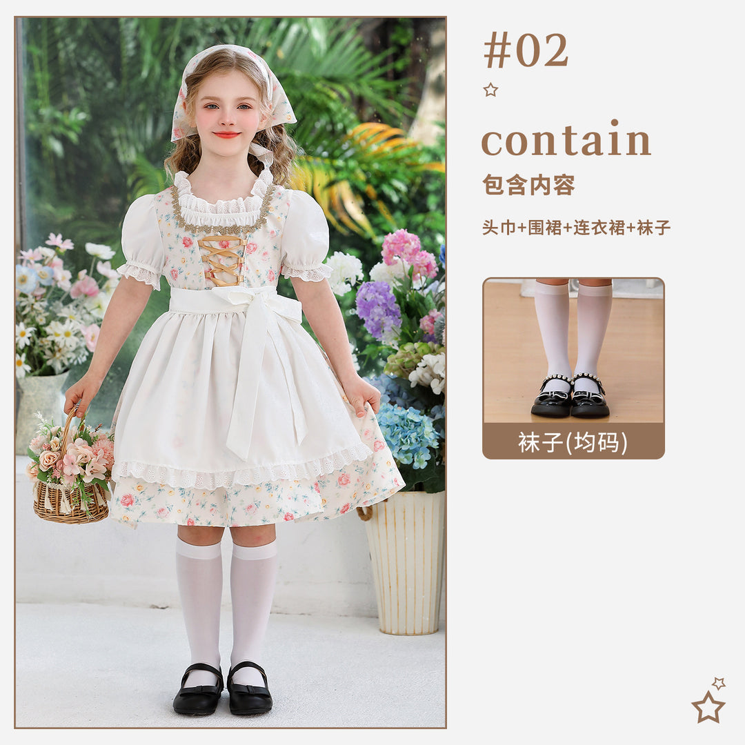 Damen nan traditionelles Dirndlkleid für Mädchen mit bestickter Schürze, Rüschenkragen und passendem Kopftuch Shop Nory