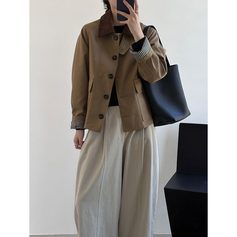 Damen Boxy Übergangsjacke mit Cordkragen und großen Pattentaschen Shop Nory