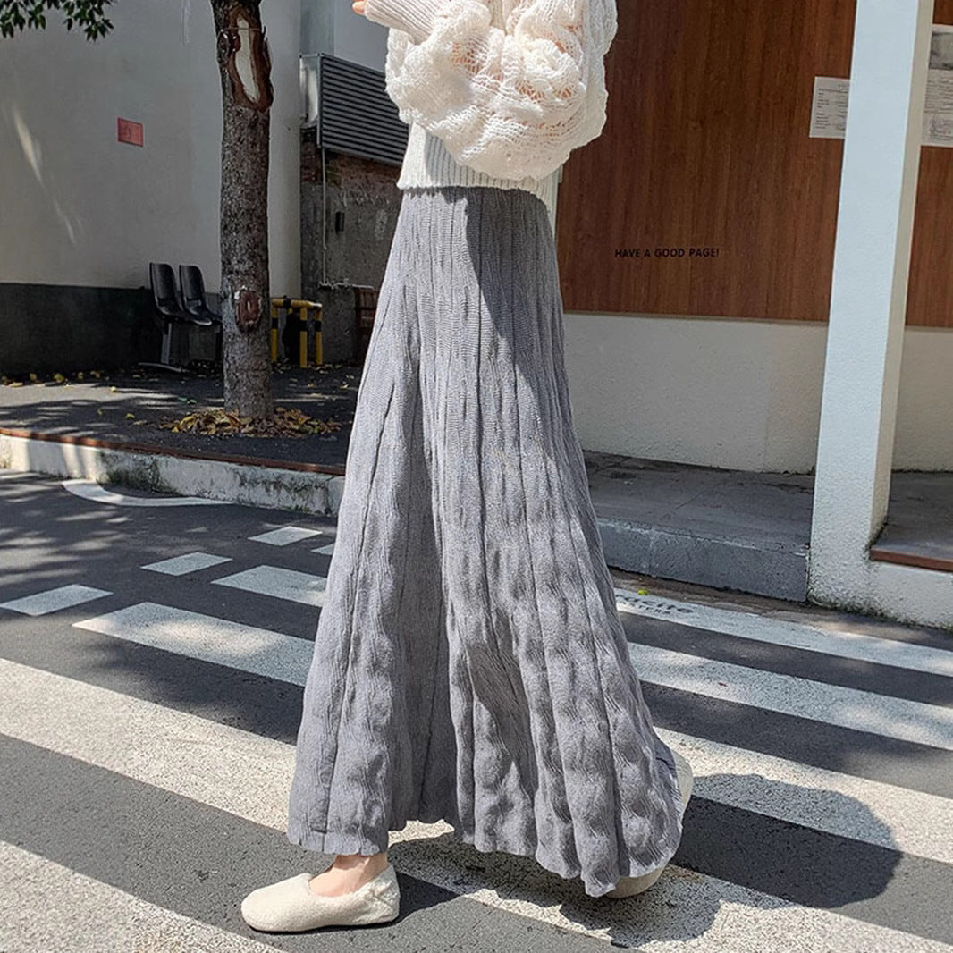 Damen Langer, eleganter Strickrock mit feinem Wellenmuster Shop Nory