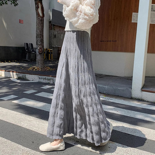 Damen Langer, eleganter Strickrock mit feinem Wellenmuster Shop Nory