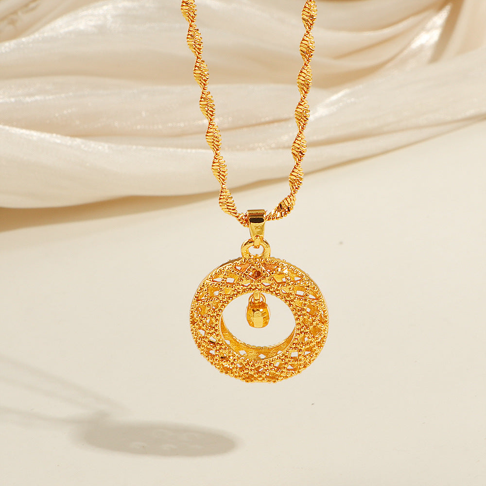 Damen Intricate Hollow Circle Anhänger Halskette Shop Nory