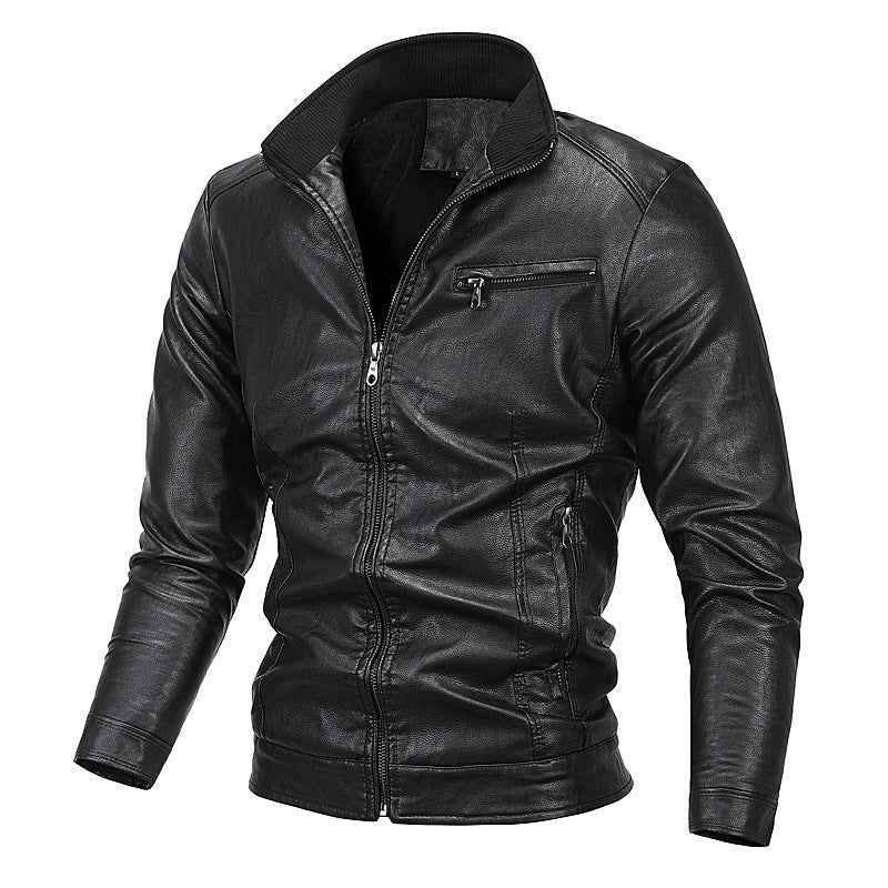 Herren schlanker Kunstleder‑Moto‑Blouson mit Stehkragen und Reißverschluss Shop Nory
