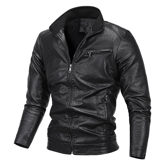 Herren schlanker Kunstleder‑Moto‑Blouson mit Stehkragen und Reißverschluss Shop Nory