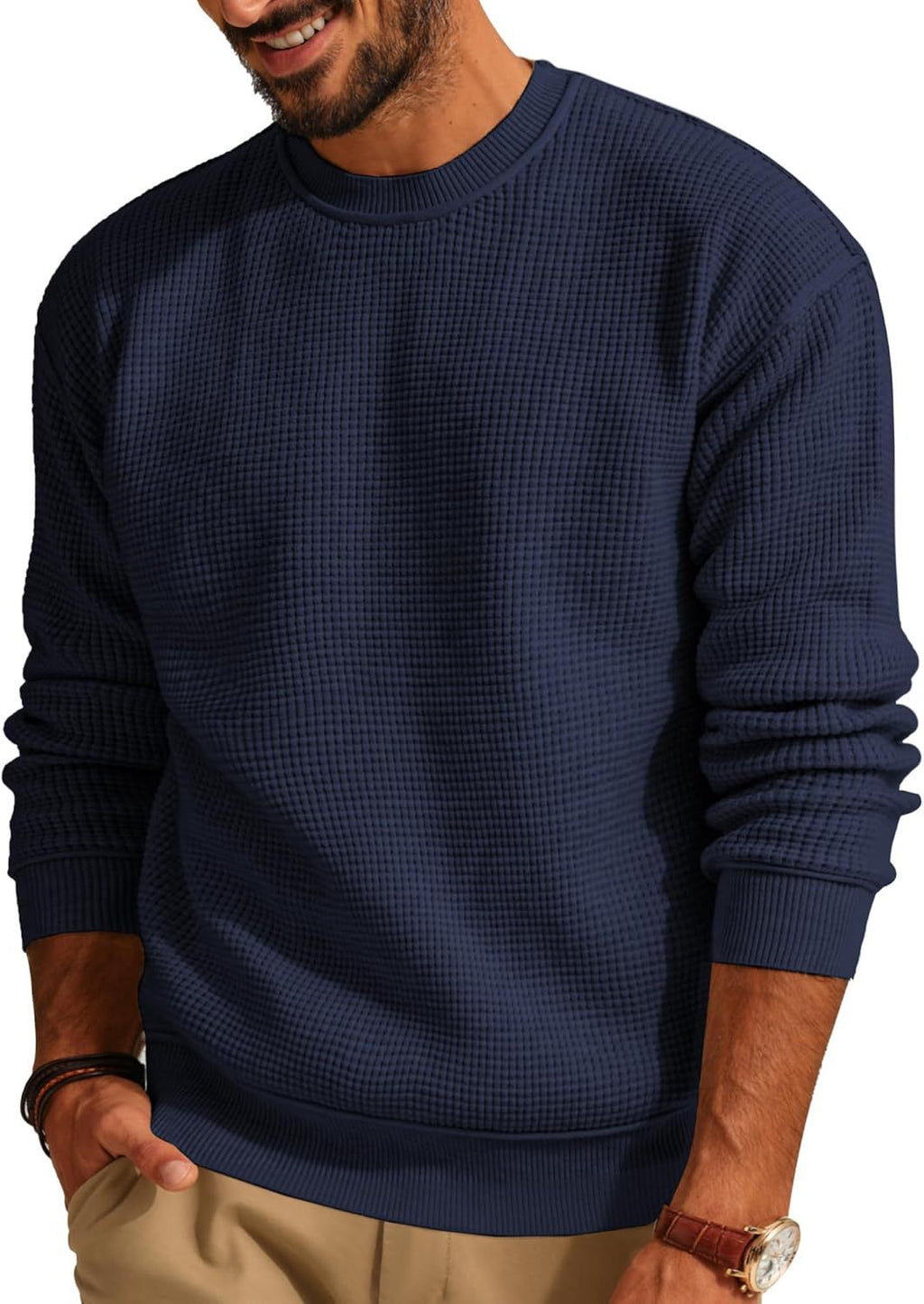 Herren Strukturierter Sweatshirt mit Rundhalsausschnitt