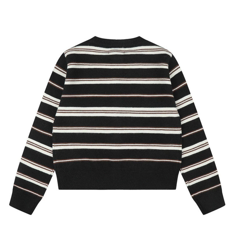Damen Gestreifte Strick-Cardigan mit Knopfleiste und Stern-Applikationen Shop Nory